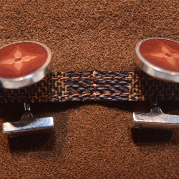 Louis Vuitton Cufflinks w/Damier Ebene Case - Picture 1 of 8